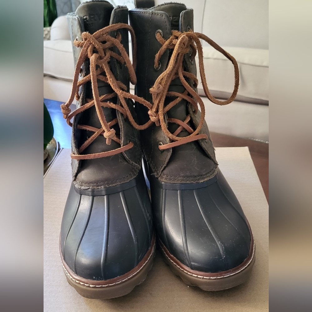 Sperry Saltwater Heel Olive and Brown Lace-Up Boots